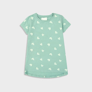 Imported Sea Green All-Over Printed Soft Cotton Top For Girls (120415)