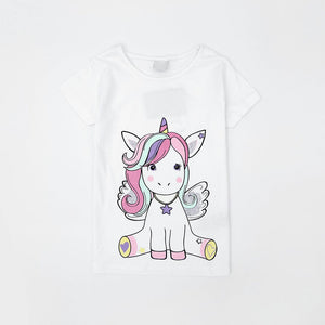 Imported White Unicorn Slogan Printed Soft Cotton T-Shirt For Girls (120401)