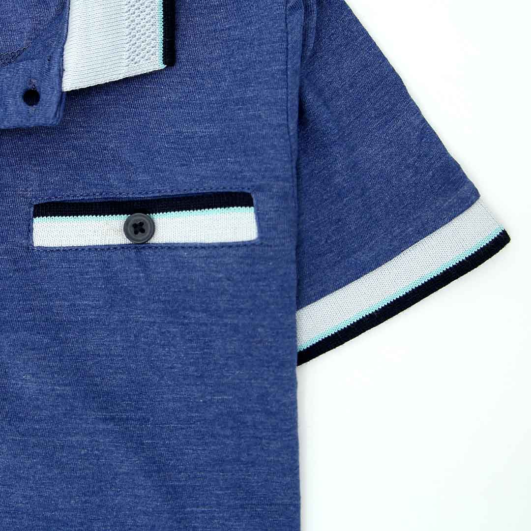 Premium Quality Blue Contrast Rib Soft Cotton Polo Shirt For Boys (120490)