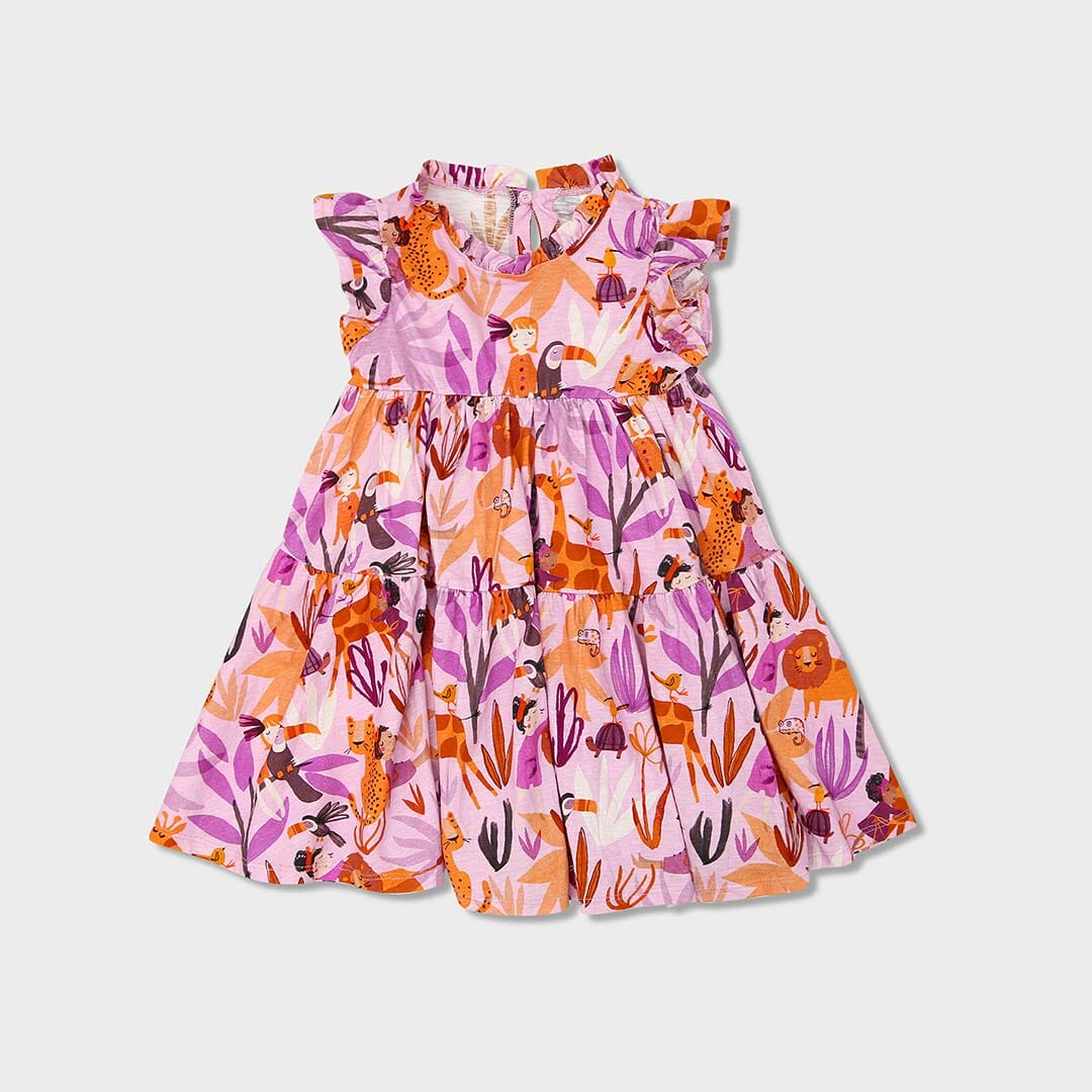 Imported All-Over Printed Flounce-Trimmed Jersey Frock Girls (120442)