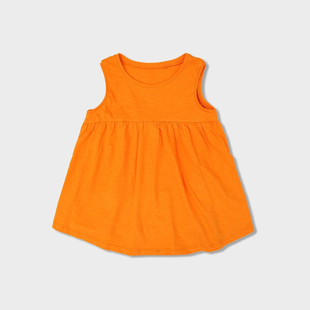 Imported Orange Sleeveless Soft Jersey Frock Girls (120449)
