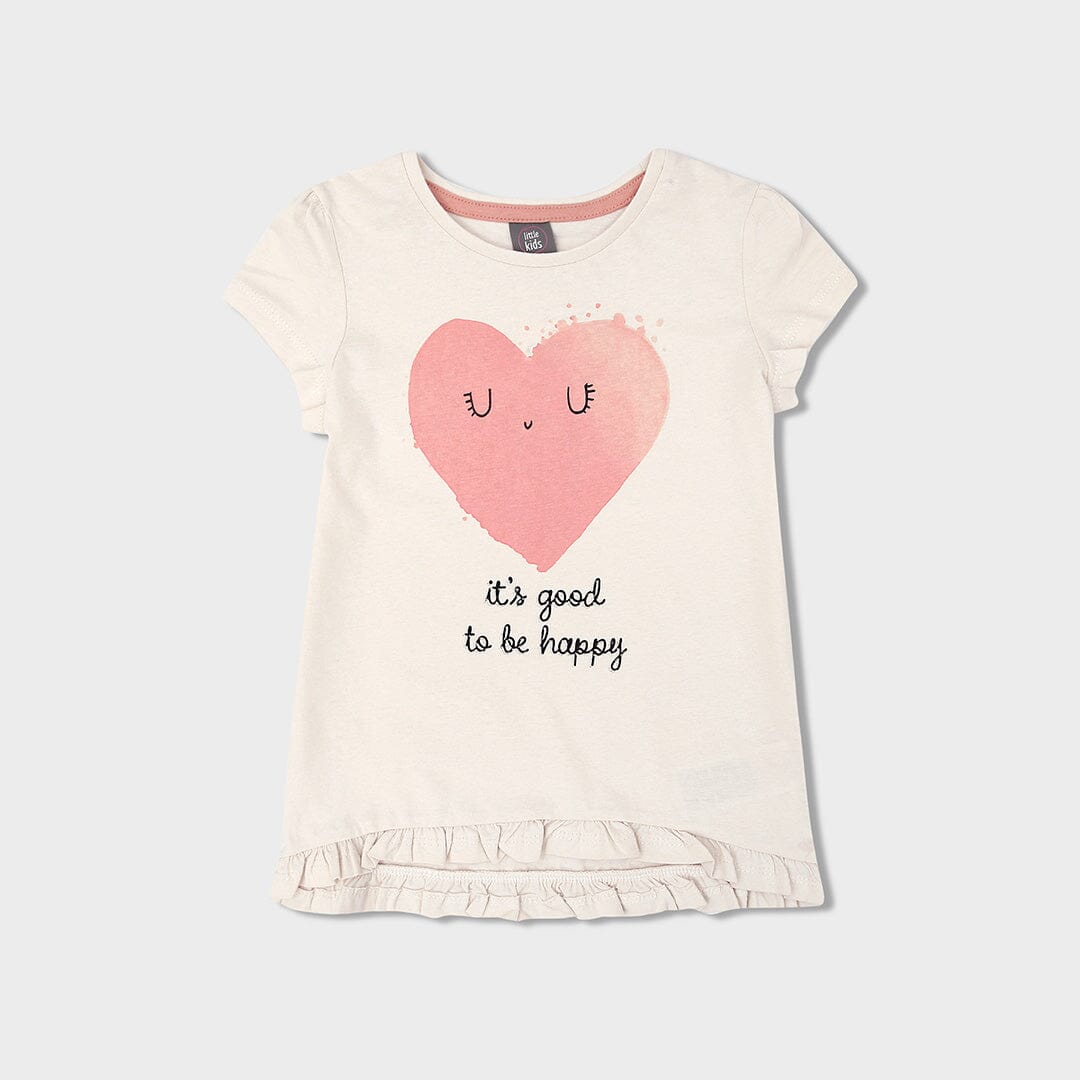 Imported Pink "Heart" Slogan Printed Frill Top For Girls (120446)