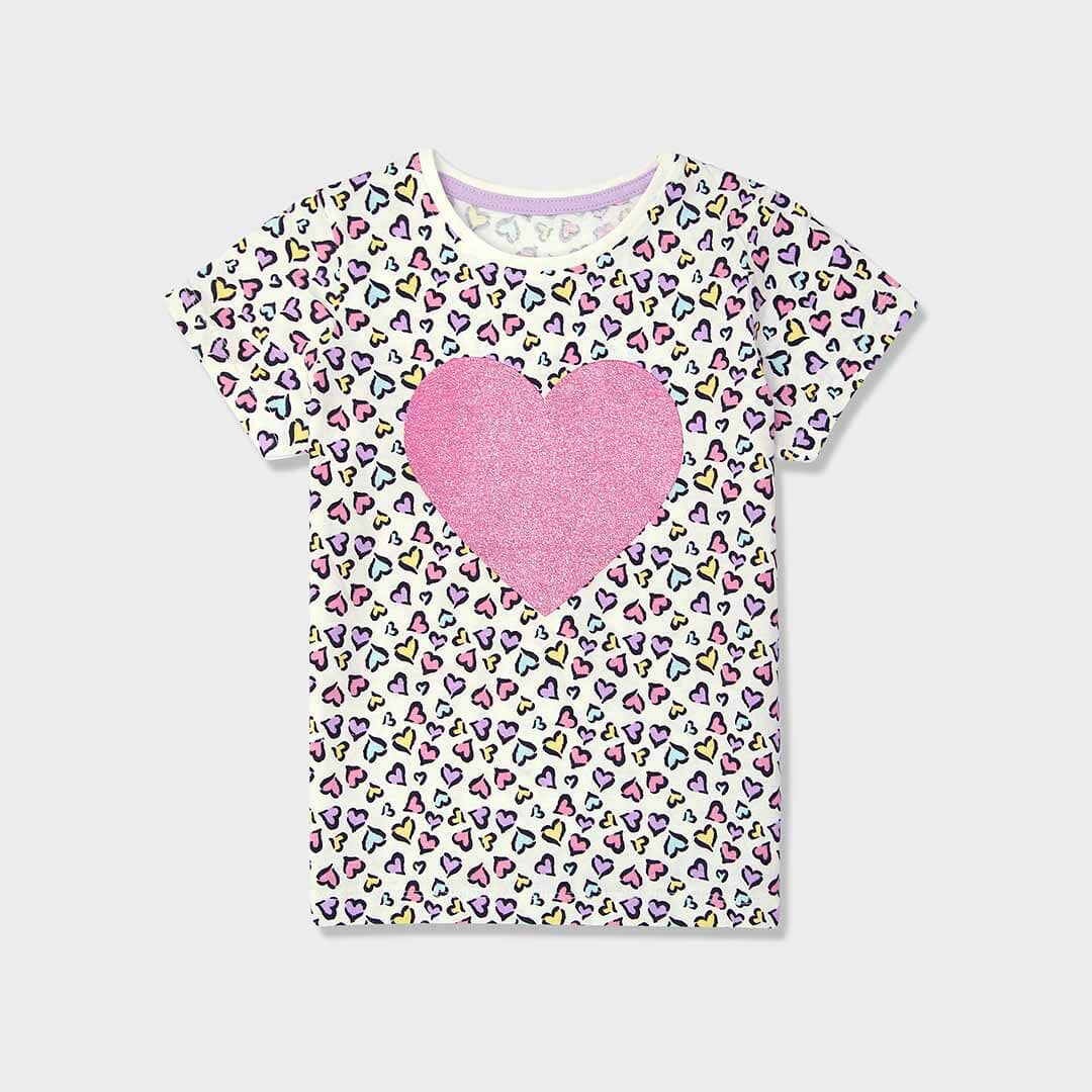 Imported All-Over Heart Slogan Printed T-Shirt For Girls (120399)