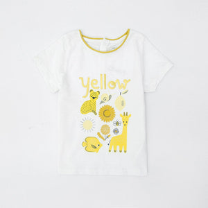 Imported White Slogan Soft Cotton T-Shirt With Back Snap Buttons For Girls (120519)
