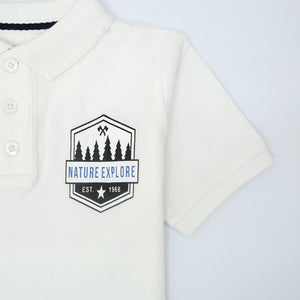 Premium Quality White Slogan Soft Cotton Polo Shirt For Boys (120501)