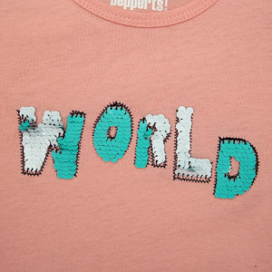 Imported Girls Pink Sequin Embroided Soft Cotton T-Shirt (21266)