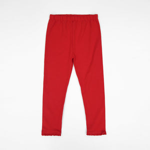 Imported Basic Red Soft Cotton Frill Cuff Legging For Girls (11557)
