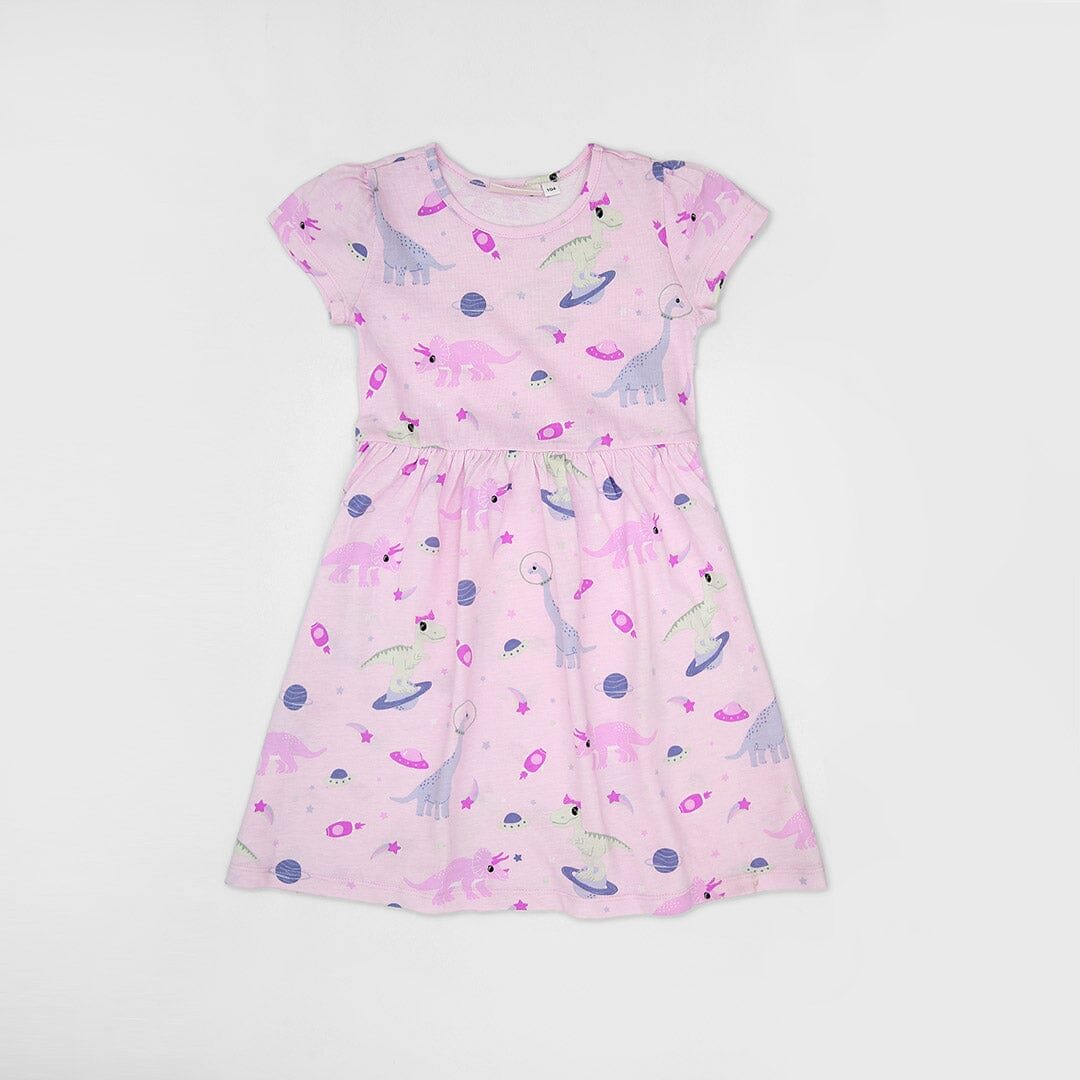 Imported Pink All-Over Printed Soft Cotton Frock For Girls (120559)