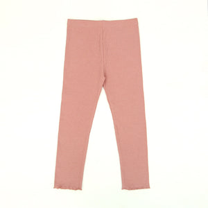 Imported Pink Soft Cotton Rib Frill Legging For Girls (11586)
