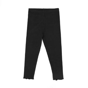 Imported Black Soft Cotton Rib Frill Legging For Girls (11590)