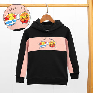 Premium Quality Color Block "Chill Vibes" Printed Fleece Hoodie For Kids