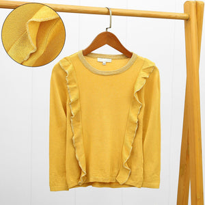 Exclusive Imported Mustard Knit-Ruffle Fashion Sweater For Girls (21979)