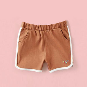 Premium Quality Brown Contrast Side Tape Organic Cotton Short For Kids (11661)