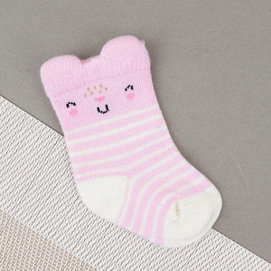 Baby Smiley Face Pink Soft Socks For Newborn to 6 Months (30224)
