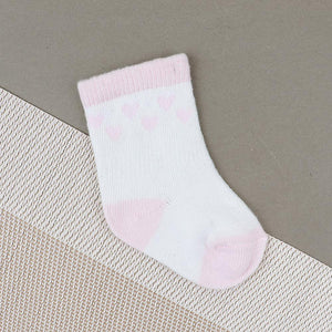 Baby Soft Pink and White Heart Print Socks For Newborn to 6 Months (30228)