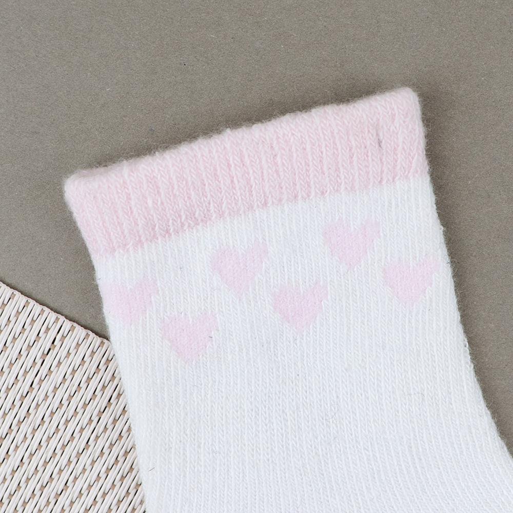 Baby Soft Pink and White Heart Print Socks For Newborn to 6 Months (30228)