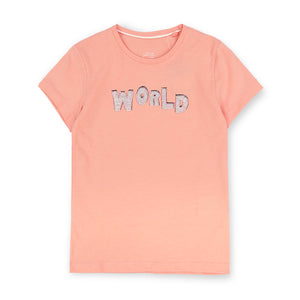 Imported Girls Pink Sequin Embroided Soft Cotton T-Shirt (21259)