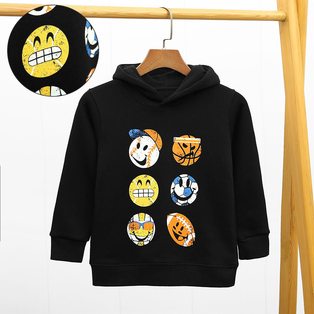 Premium Quality Black Emoji Slogan Fleece Hoodie For Kids (10025)