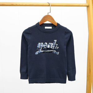 Exclusive Imported Navy Sequin Embroided Knit-Sweater For Girls (22038)