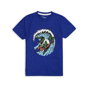 Blue Slogan Print Cotton T-Shirt For Boys (11061)