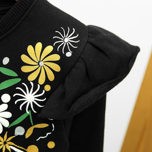 Premium Quality Frill Fashion Black Graphic Sweatshirt For Girls (10123)