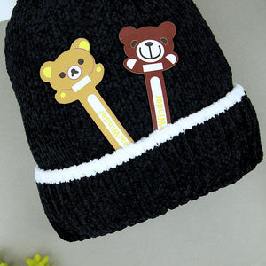 Kids Velvet Look Premium Quality Soft Knit Fur Lined Velvet Look Stretch Caps