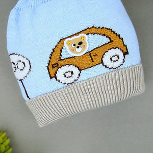 Baby Soft Lined Premium Quality Car Printed Wool Look Stretch Caps