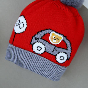 Baby Soft Lined Premium Quality Car Printed Wool Look Stretch Caps