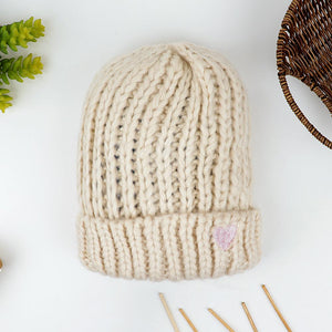 Stylish Soft Knitted Wool Style Heart Embroidered Winter Caps