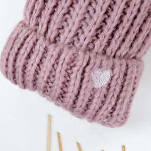 Stylish Soft Knitted Wool Style Heart Embroidered Winter Caps