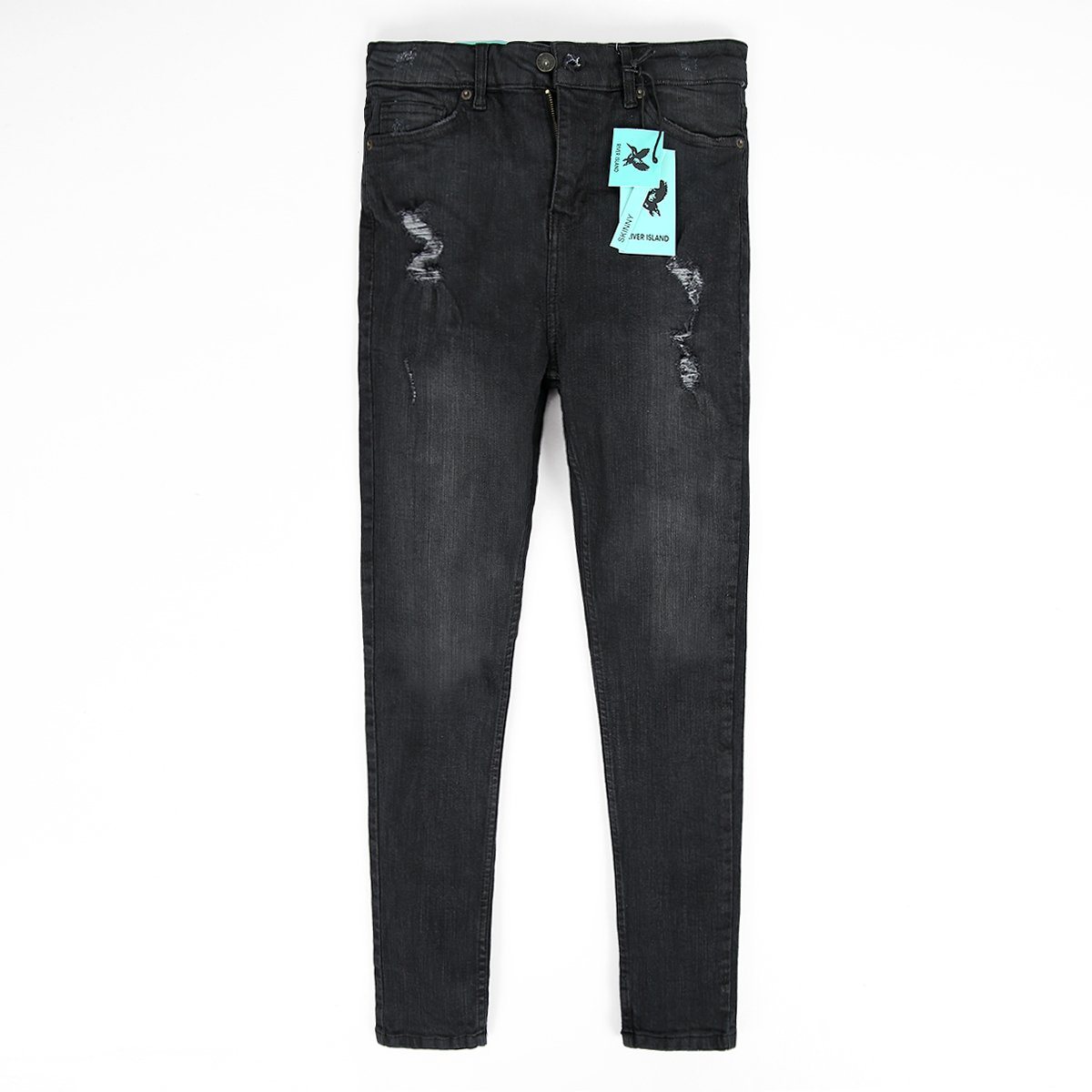 Greyish Black Ripped Skinny Fit Jeans For Women (1694)