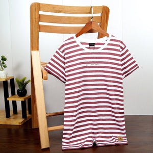 Men Burgundy and White Striped Soft Printed T-Shirt (21098)