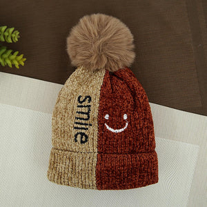 Premium Quality "SMILE" Embroidered Knitted Fur Lined Wool Soft Cap For Kids
