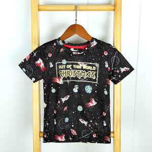 All-Over Black Graphic Crew Neck T-Shirt For Kids (21152)